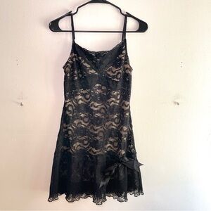 Vintage Y2K 2000s black lace mini spaghetti straps tank dress